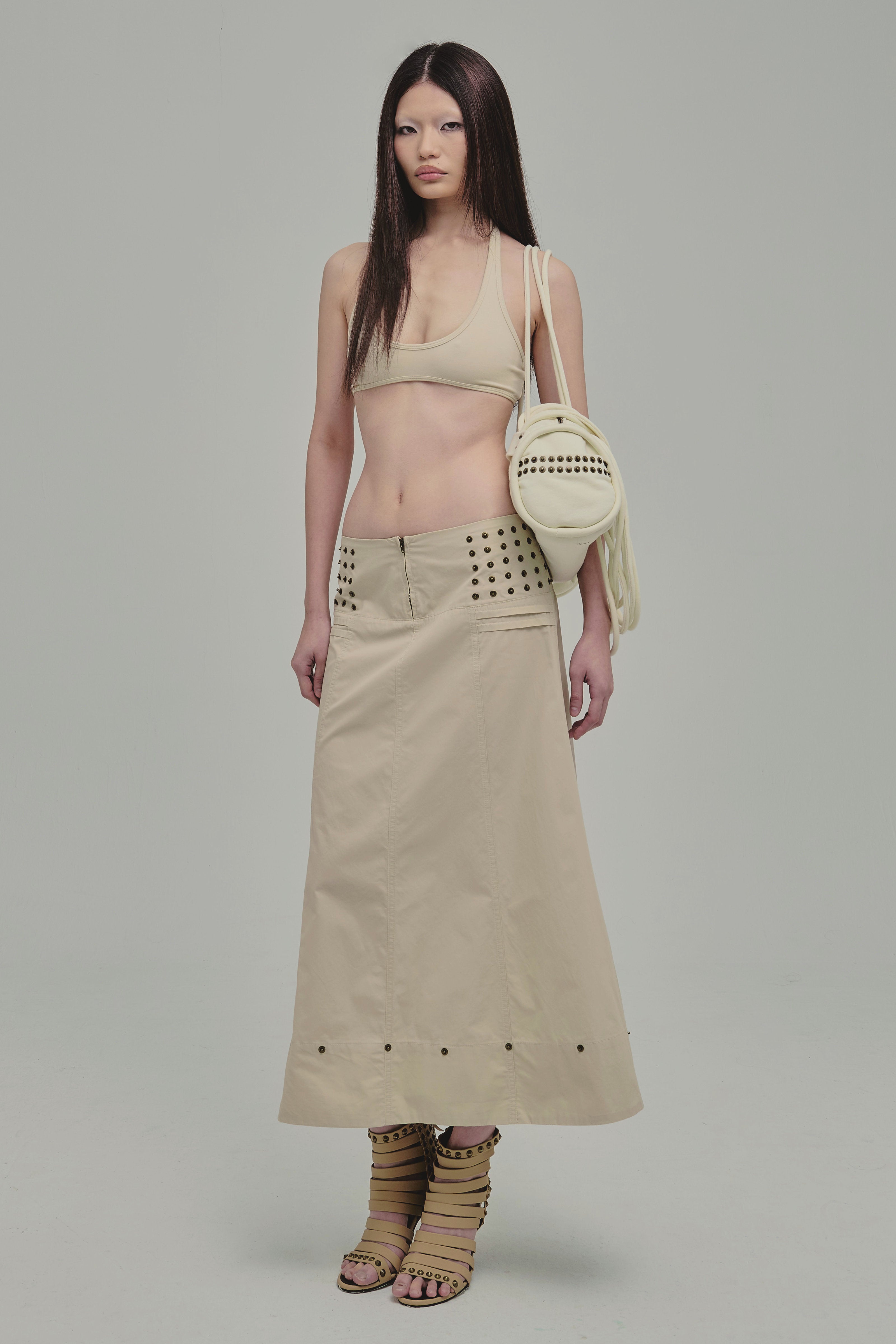 AMMO MAXI STUDDED SKIRT BEIGE SIDE