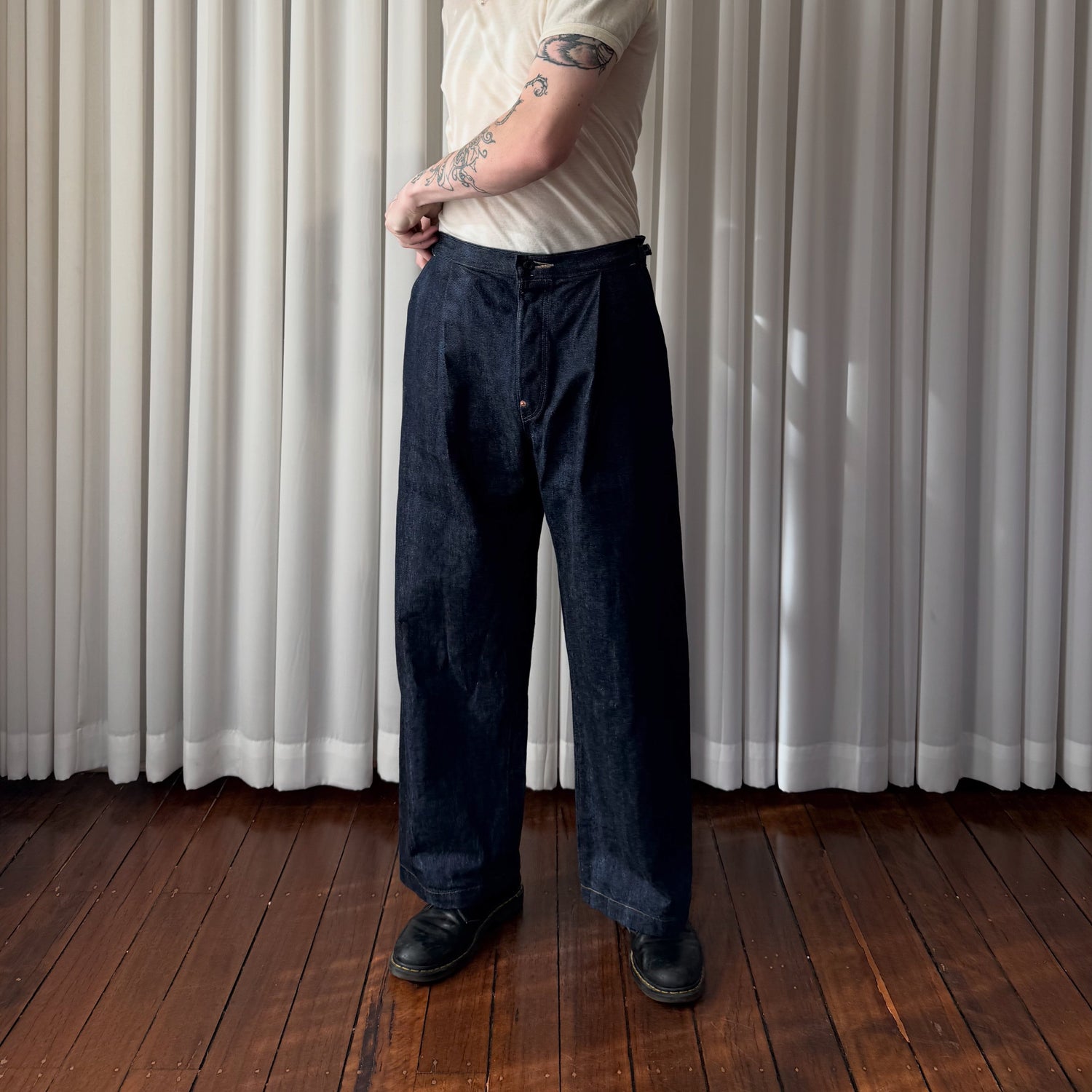 Wide Leg Pleated Denim 13oz