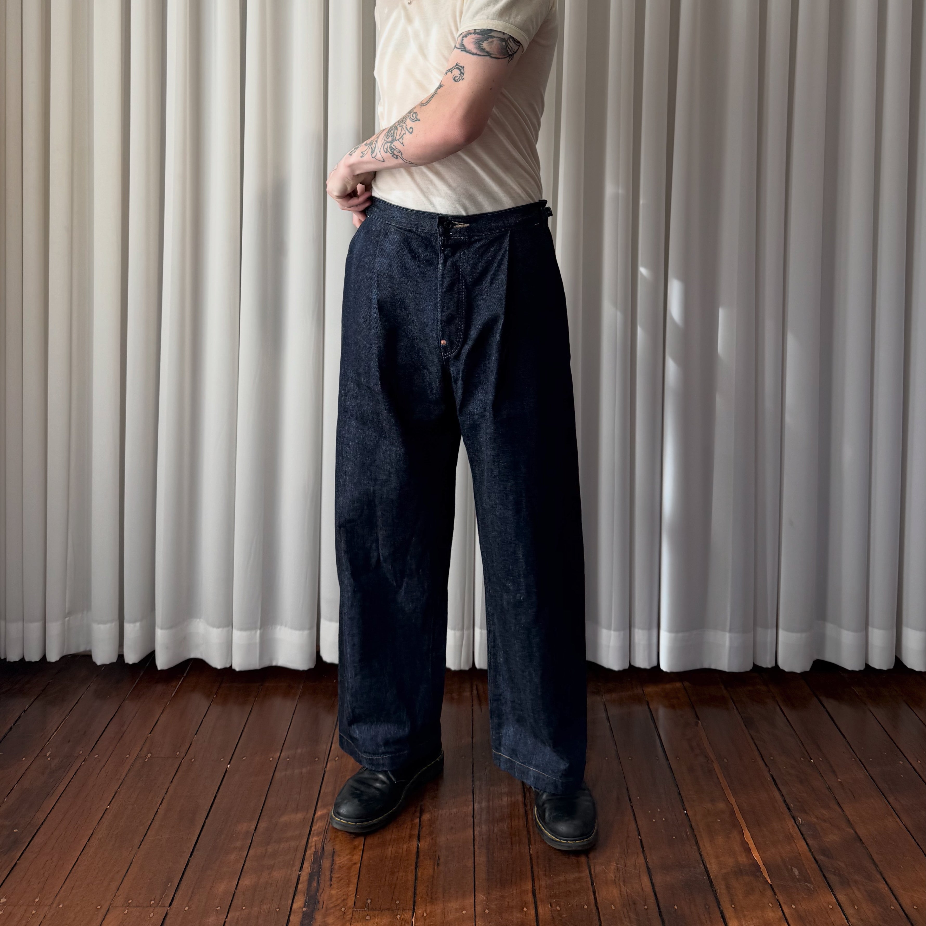 Wide Leg Pleated Denim 13oz