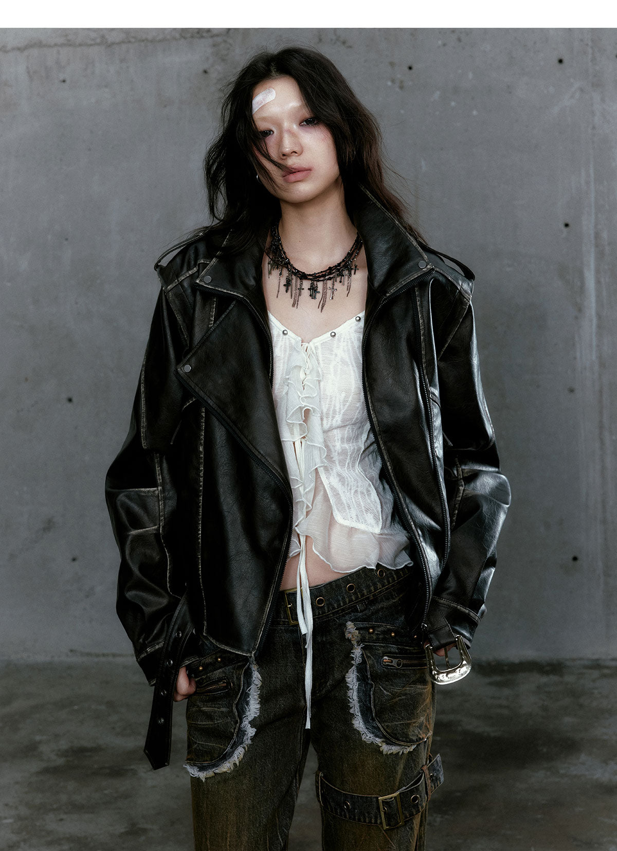 Black Panelled Leather Jacket