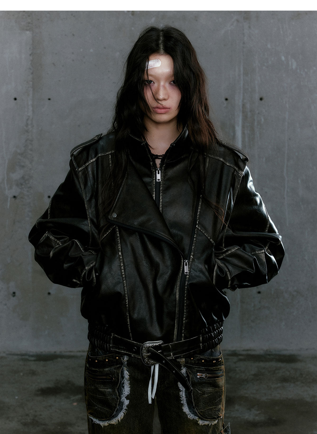 Black Panelled Leather Jacket