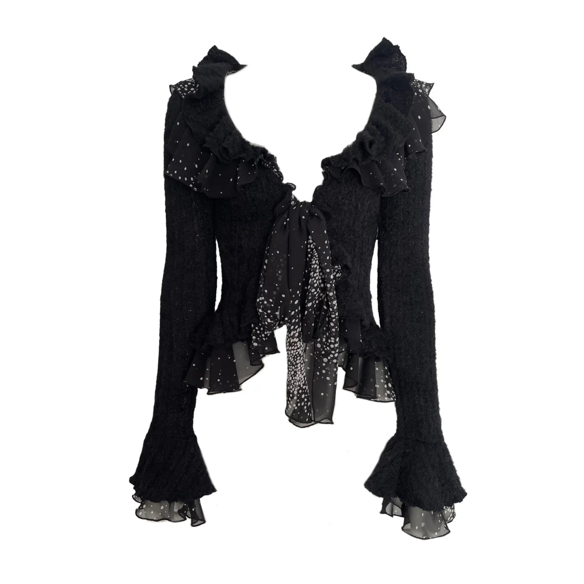 Black Ruffled Knit Cardigan
