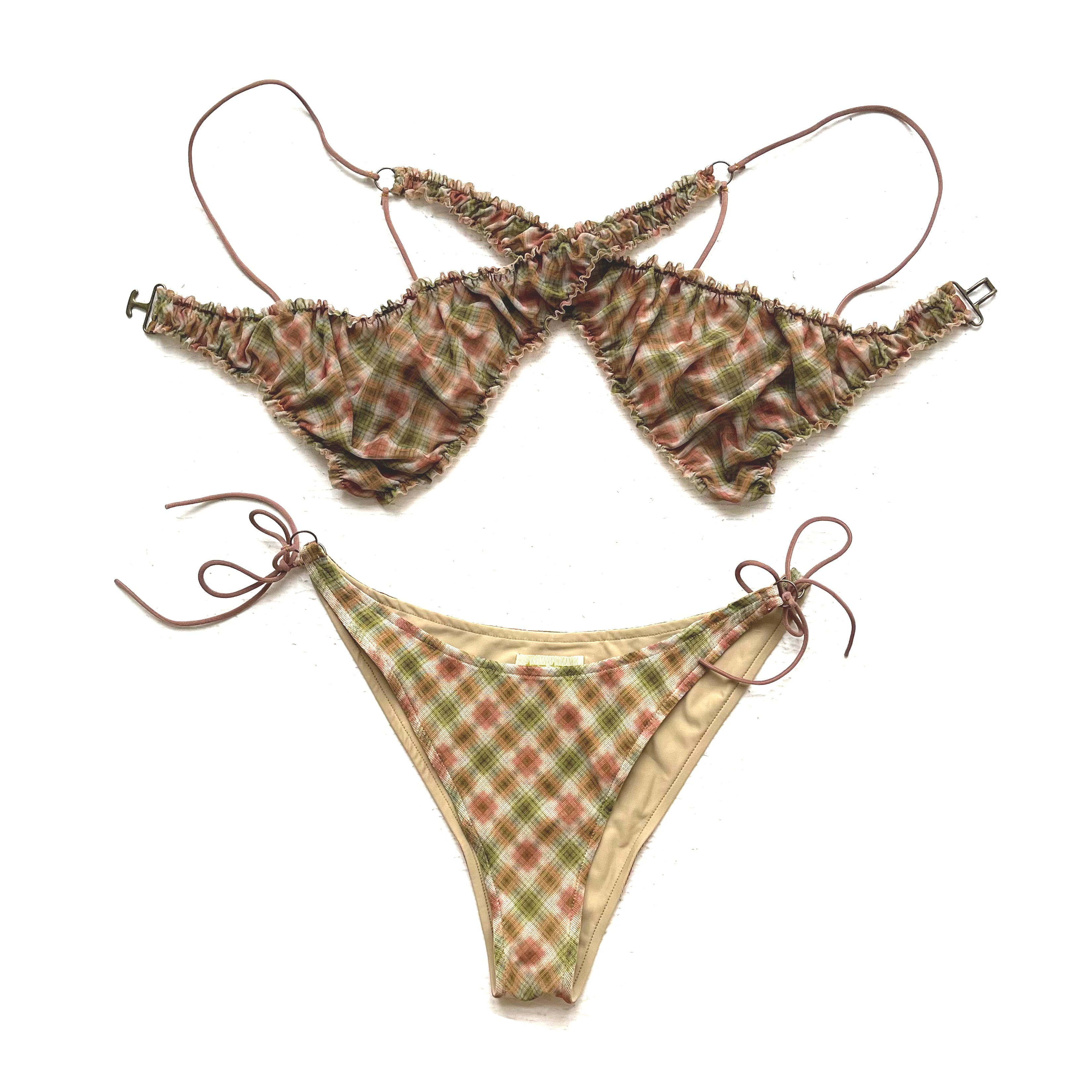 Plaid Mesh Crossover Bikini Set Wild Checker
