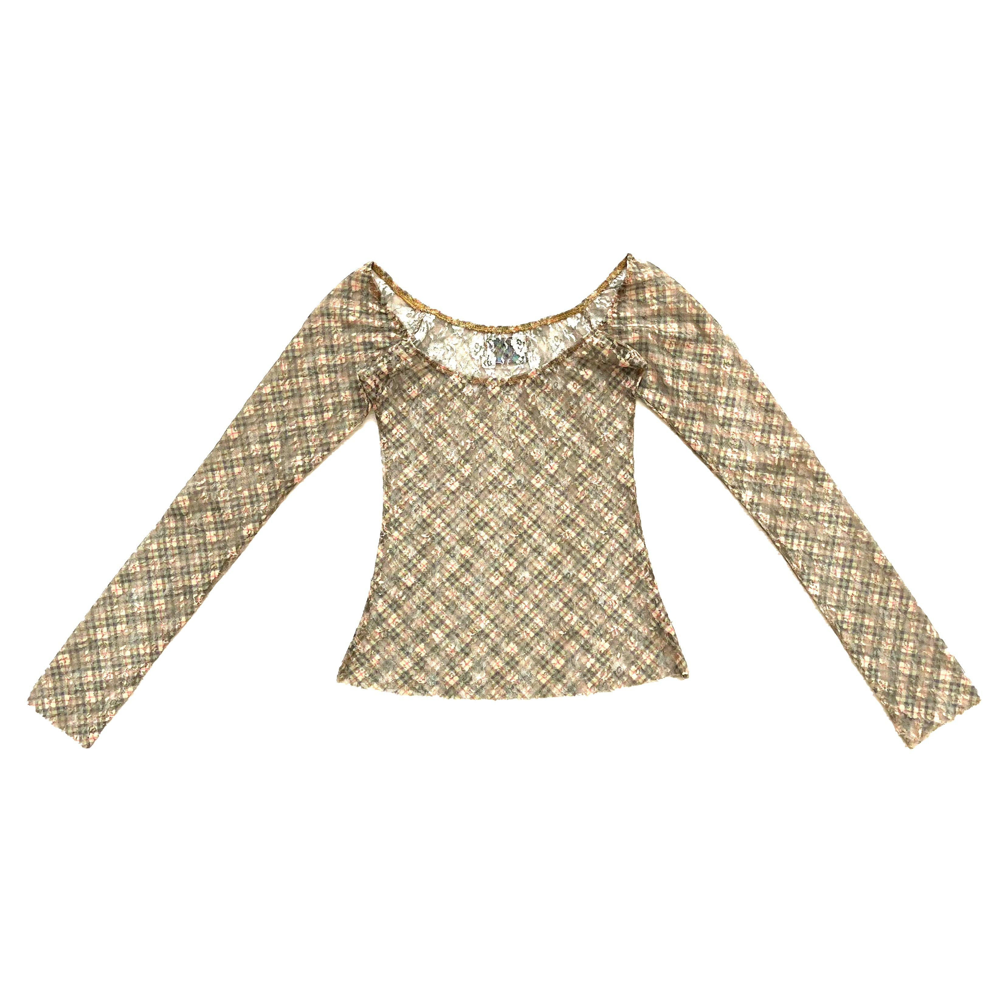 Plaid Lace Off Shoulder Top Spring