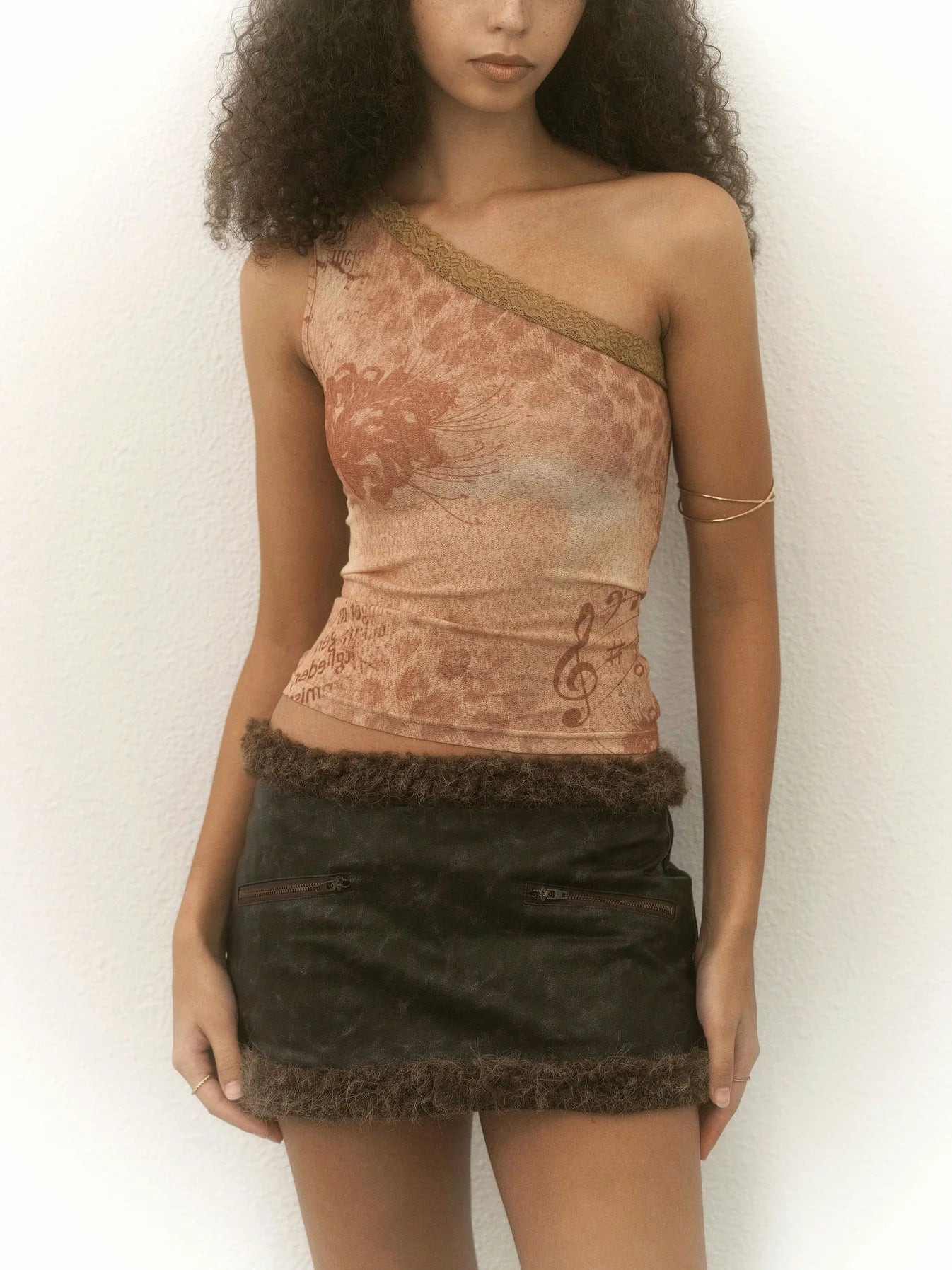 Floral Leopard Print One-Shoulder Top