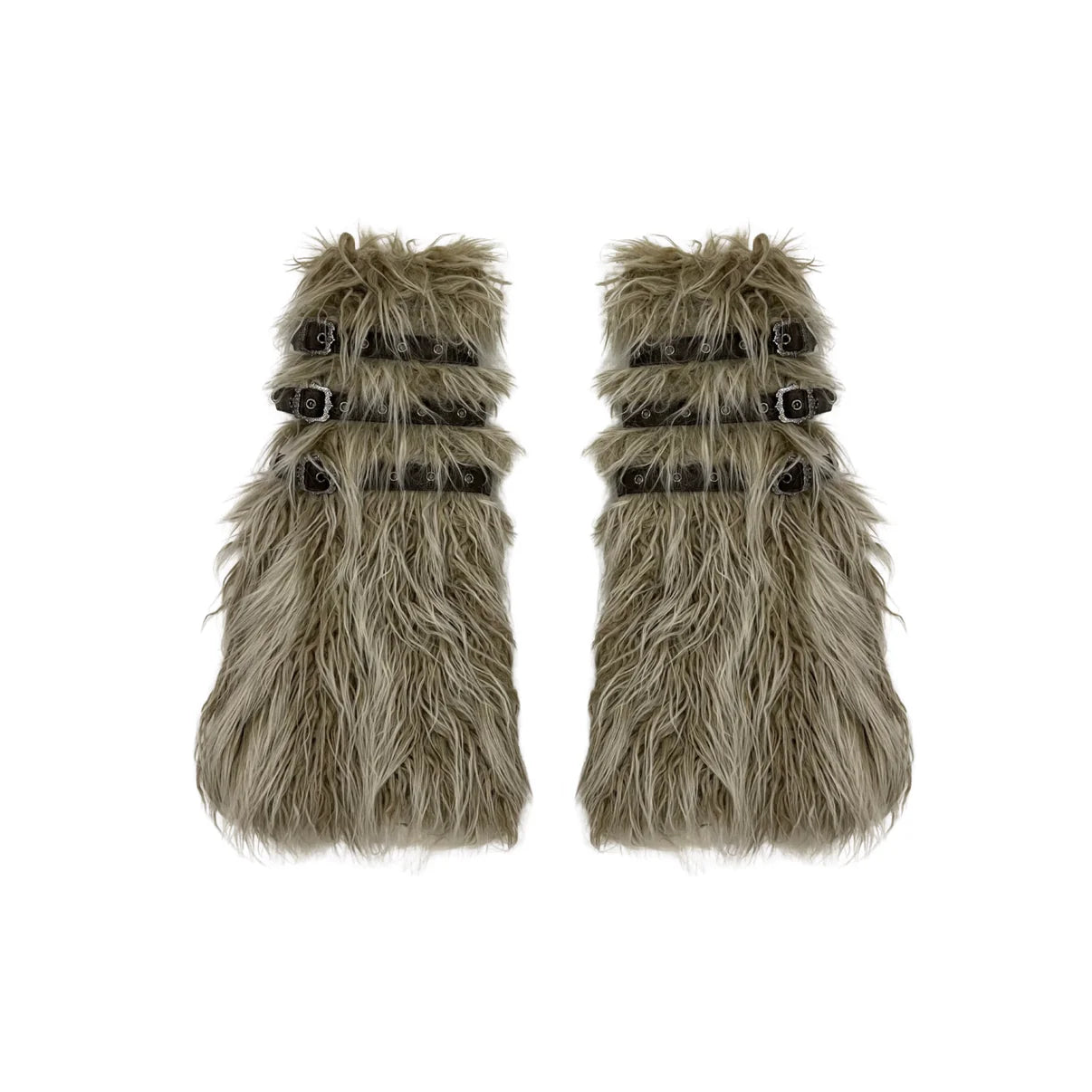 Gradient Brown Buckled Faux Fur Leg Warmers