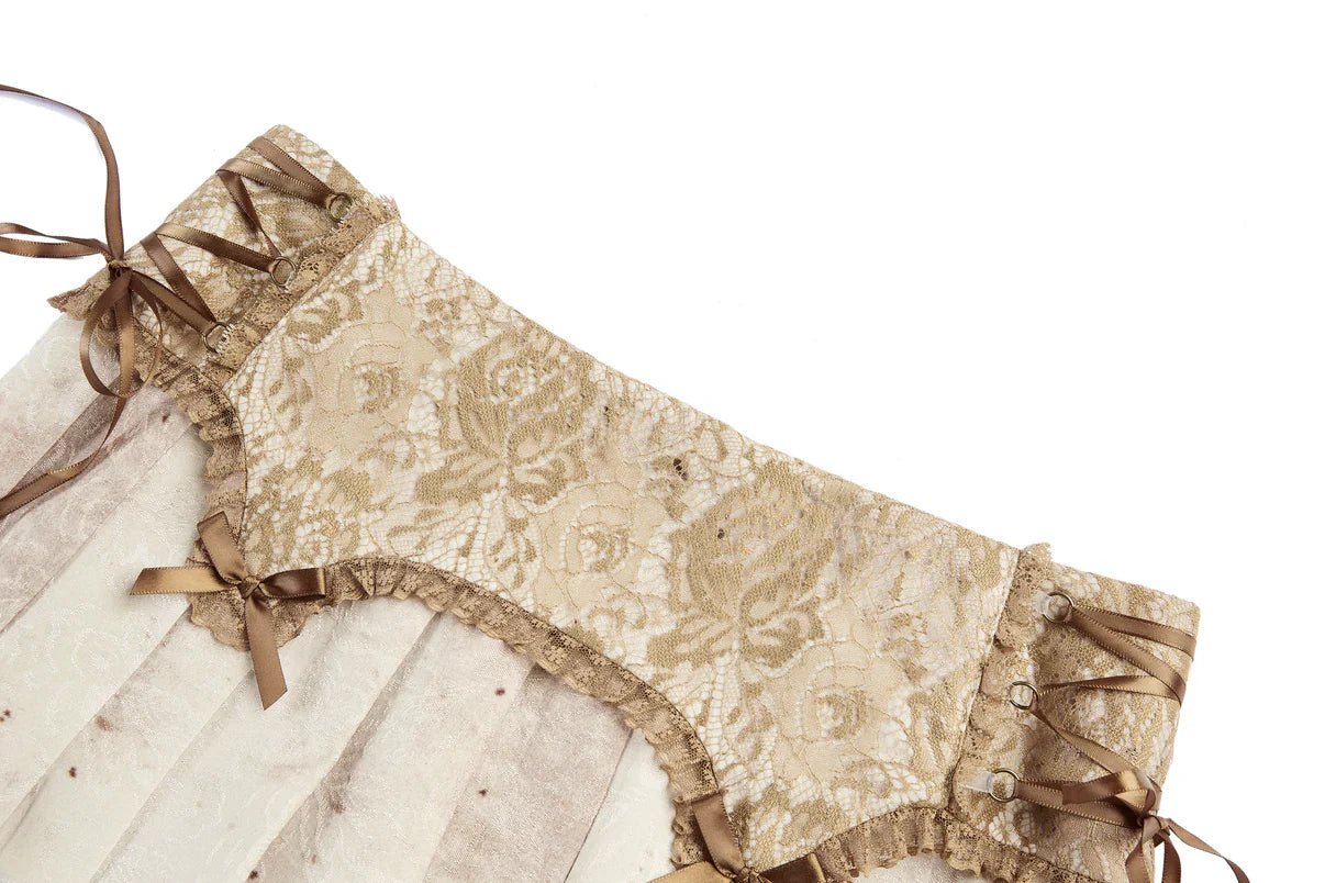 Grungy Lace Patchwork Mini Pleated Skort