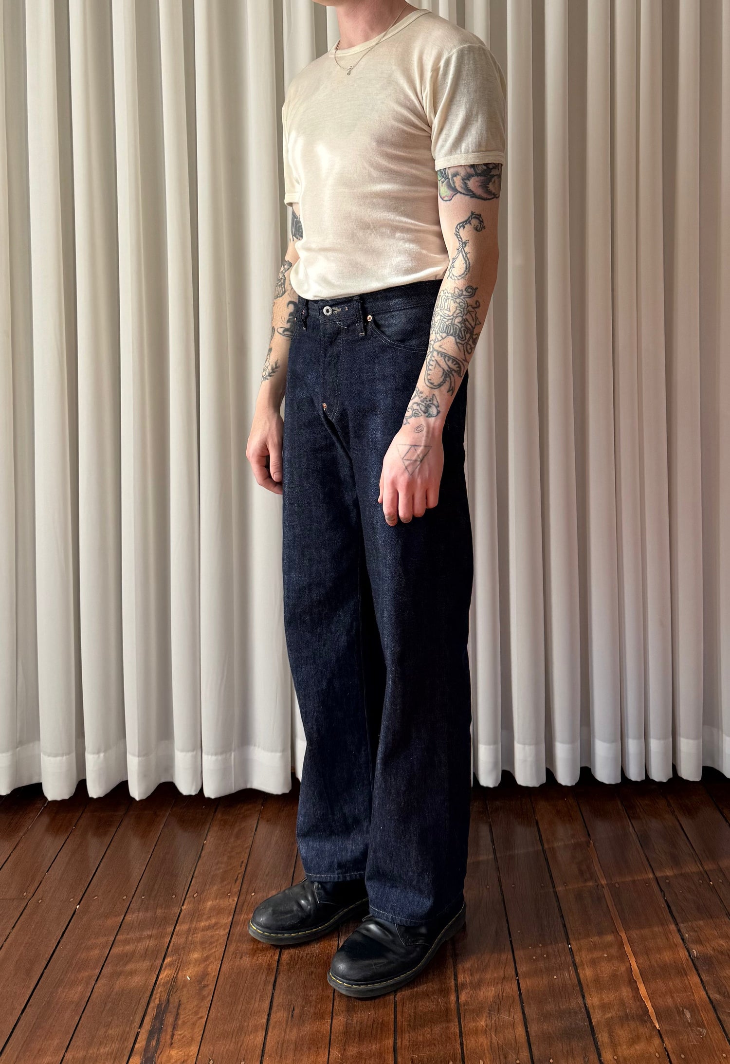 Wide Leg Pleated Denim 13oz
