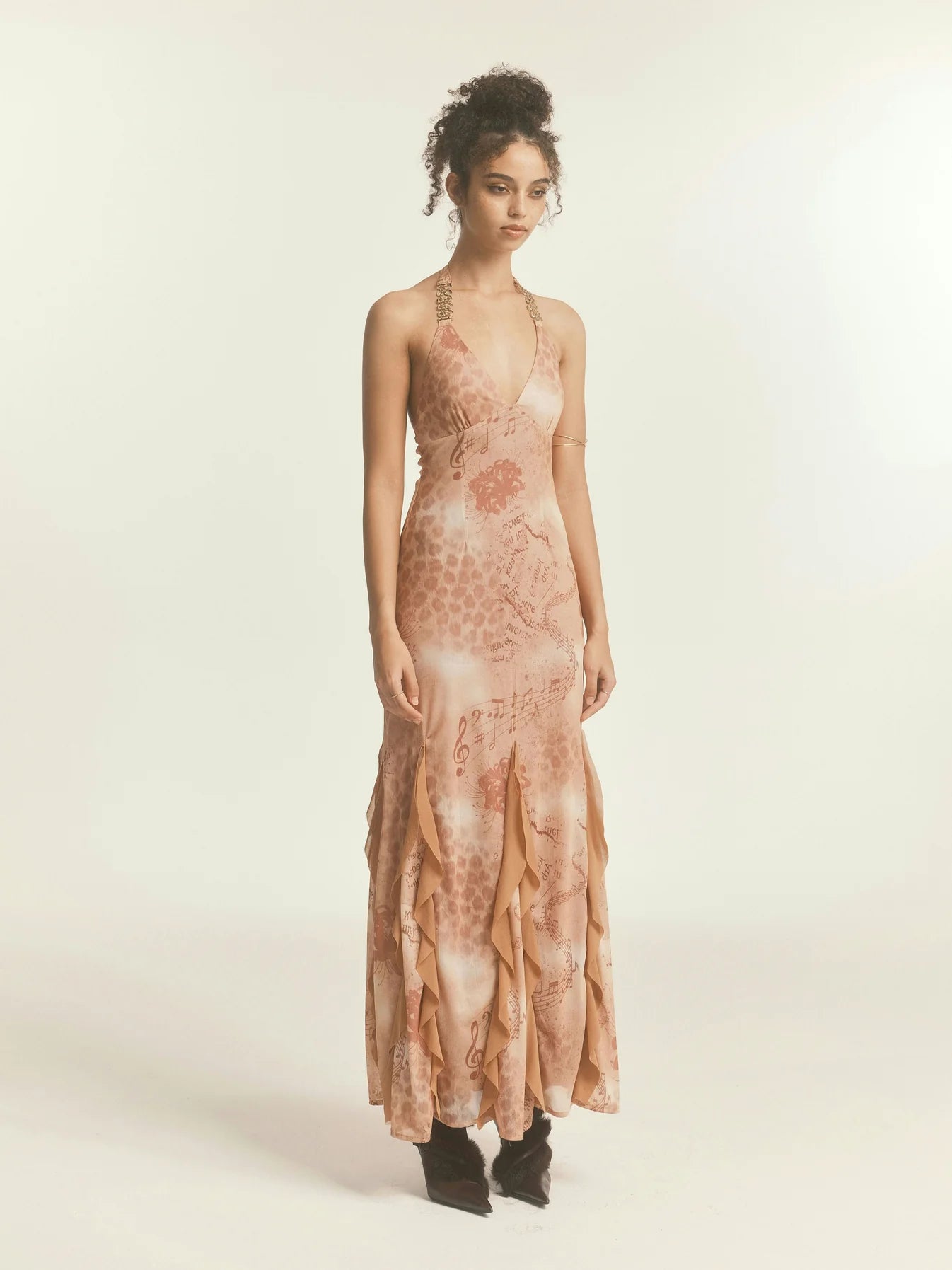 Leopard Print Mesh Halter Maxi Dress