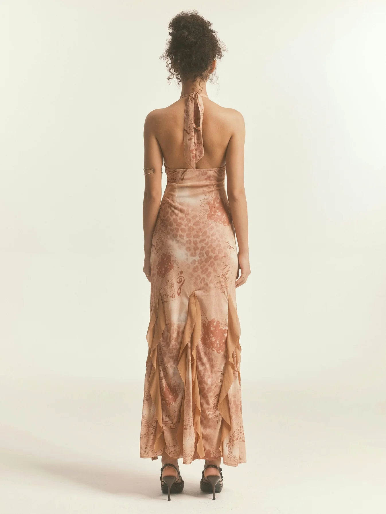 Leopard Print Mesh Halter Maxi Dress
