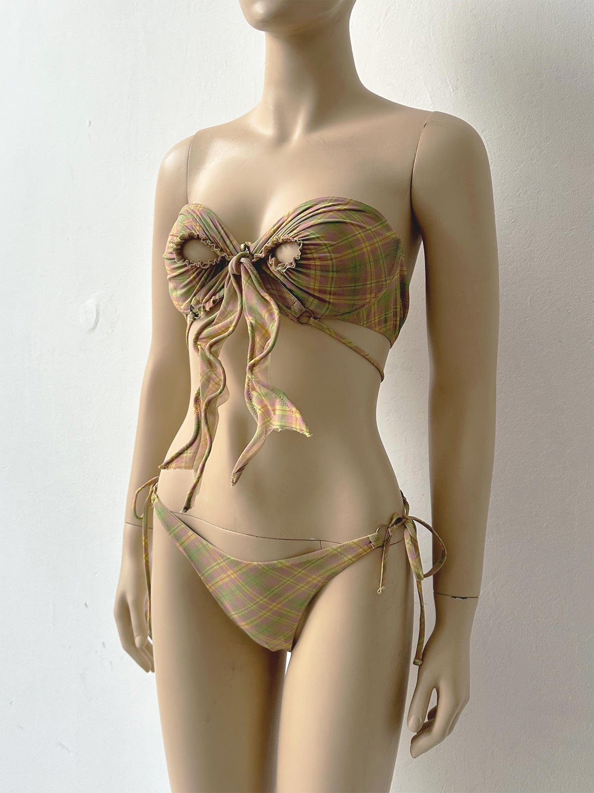 Mesh Bowkini Top and Bottom Set Lunar Tartan