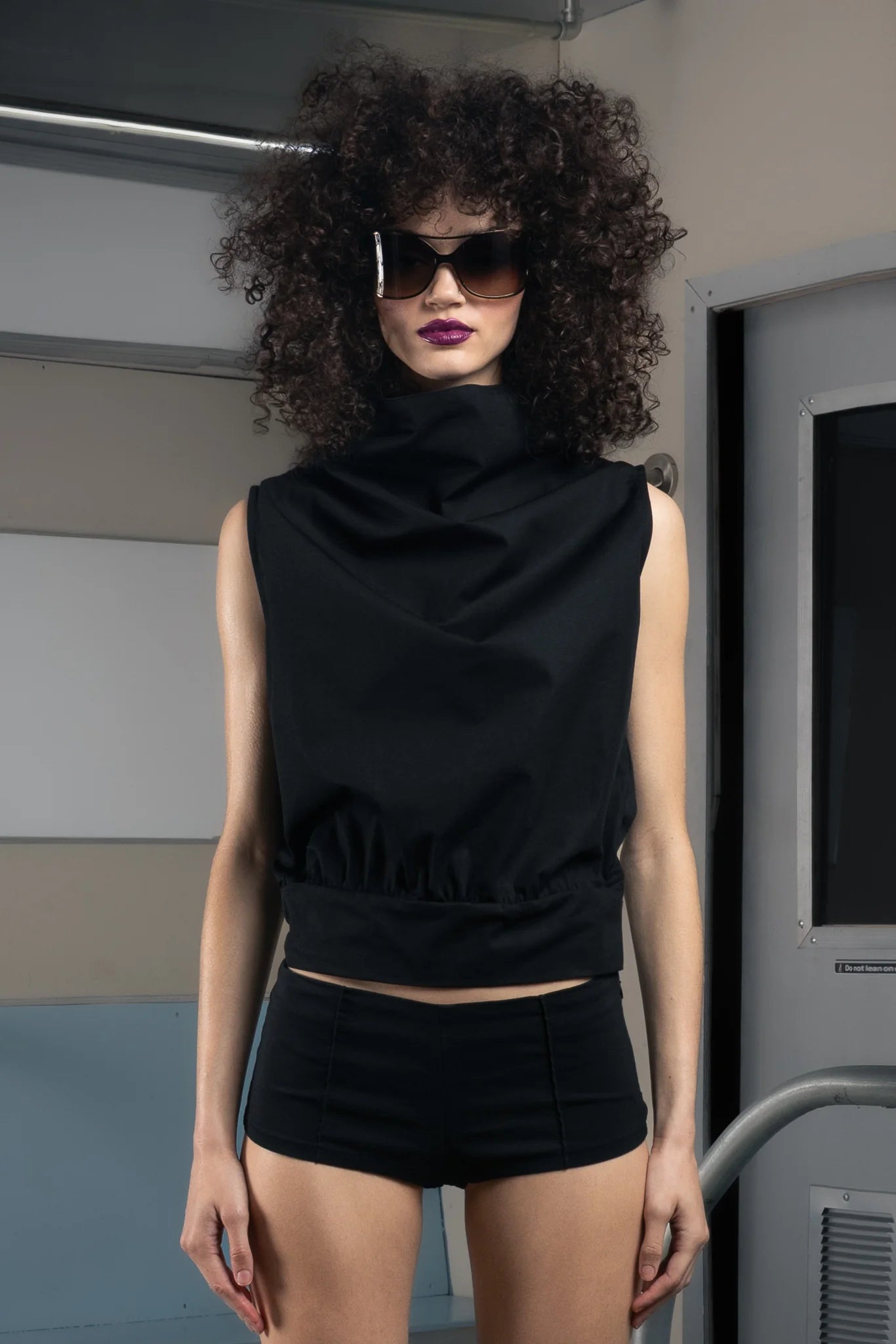 COWL TURTLENECK TANK BLACK