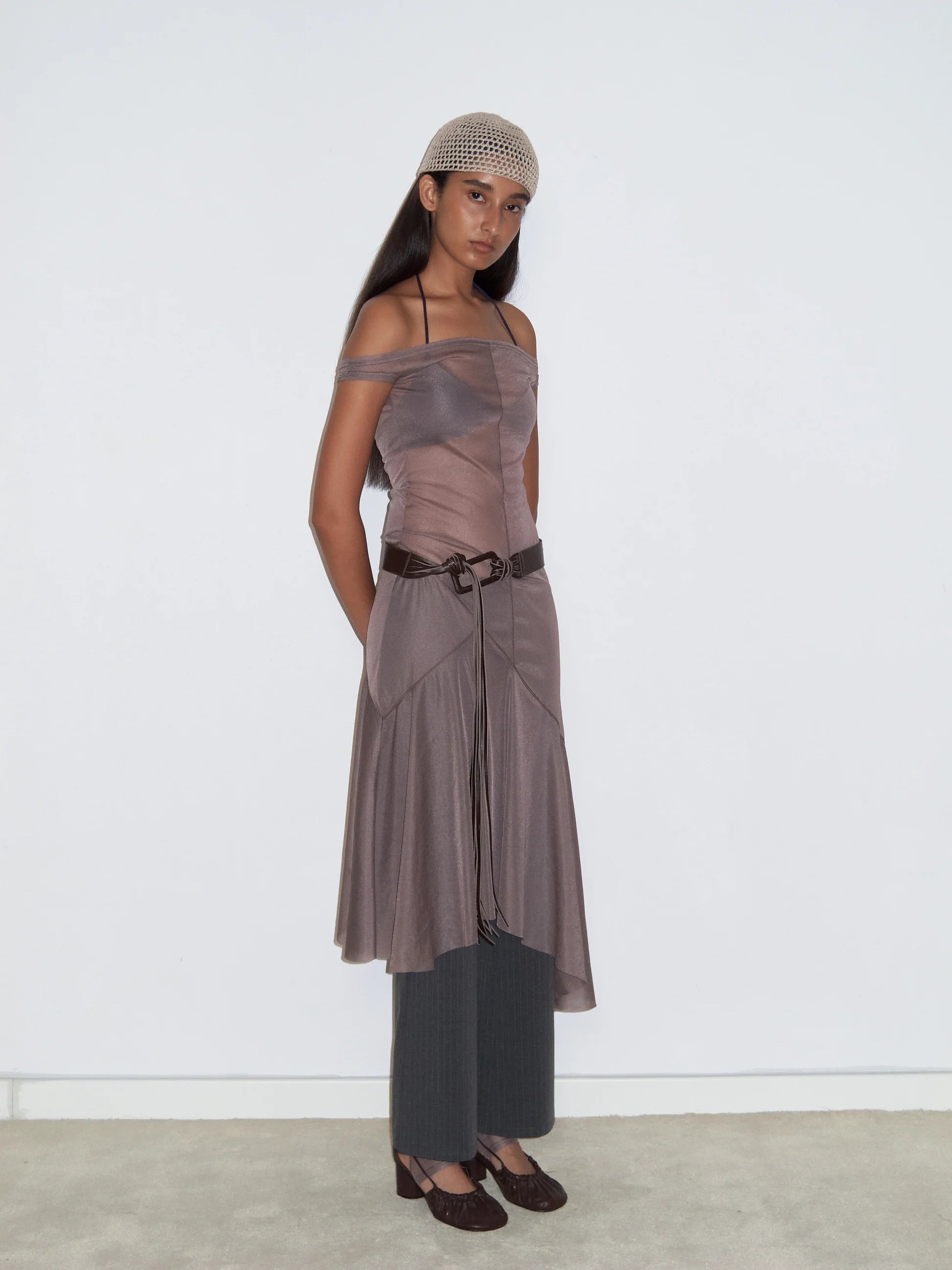 Off-shoulder Sheer Dress