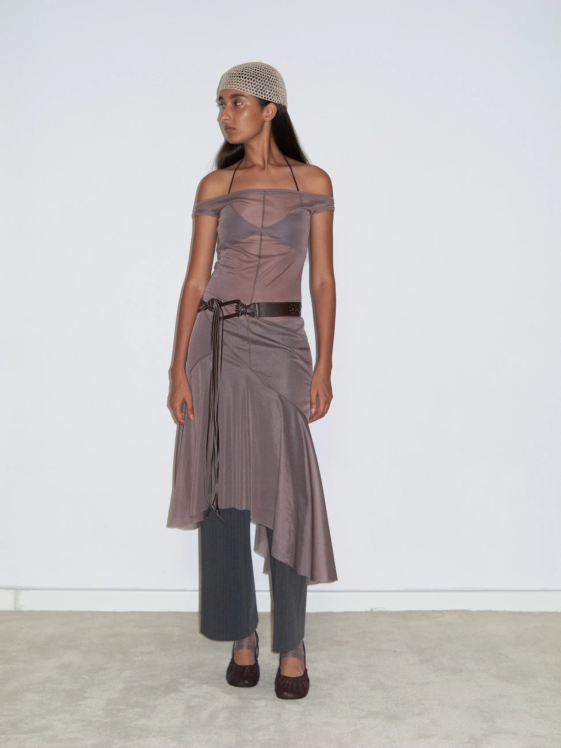 Off-shoulder Sheer Dress
