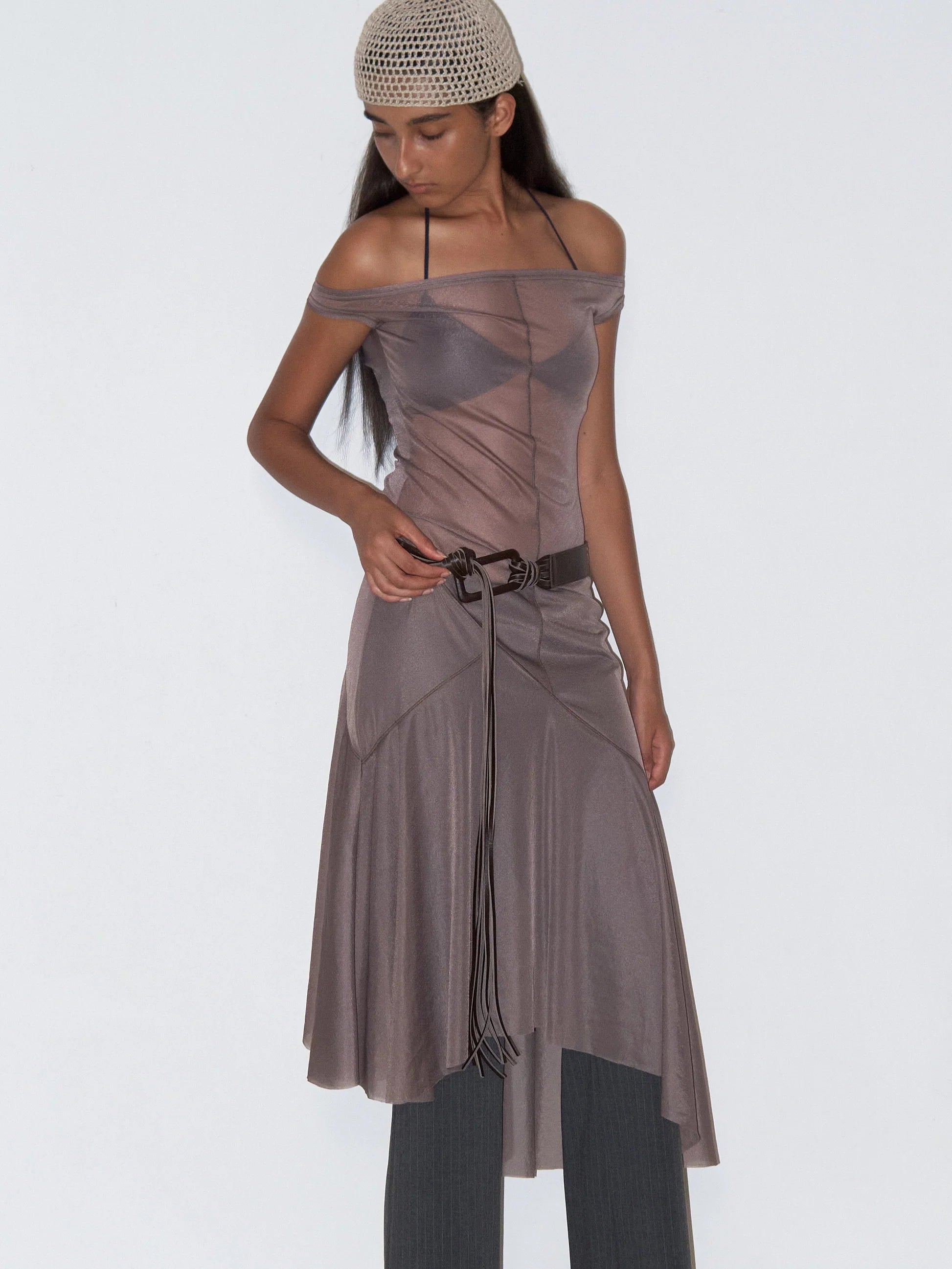 Off-shoulder Sheer Dress