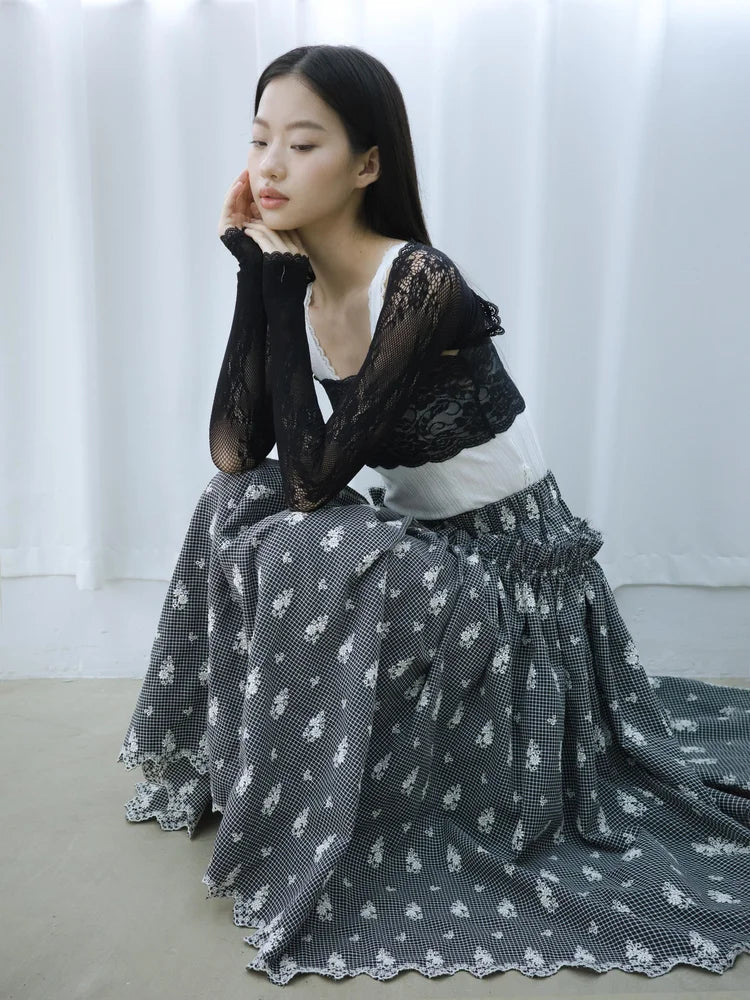 Amelia Ruffle Midi Skirt - Embroidered Check