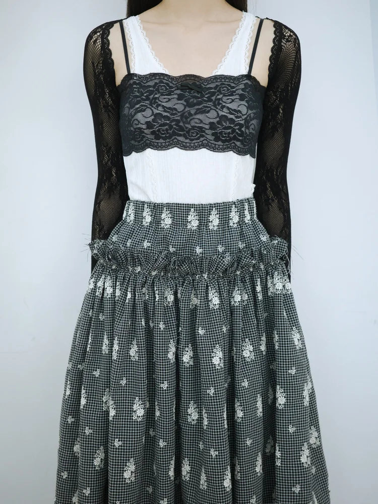 Amelia Ruffle Midi Skirt - Embroidered Check