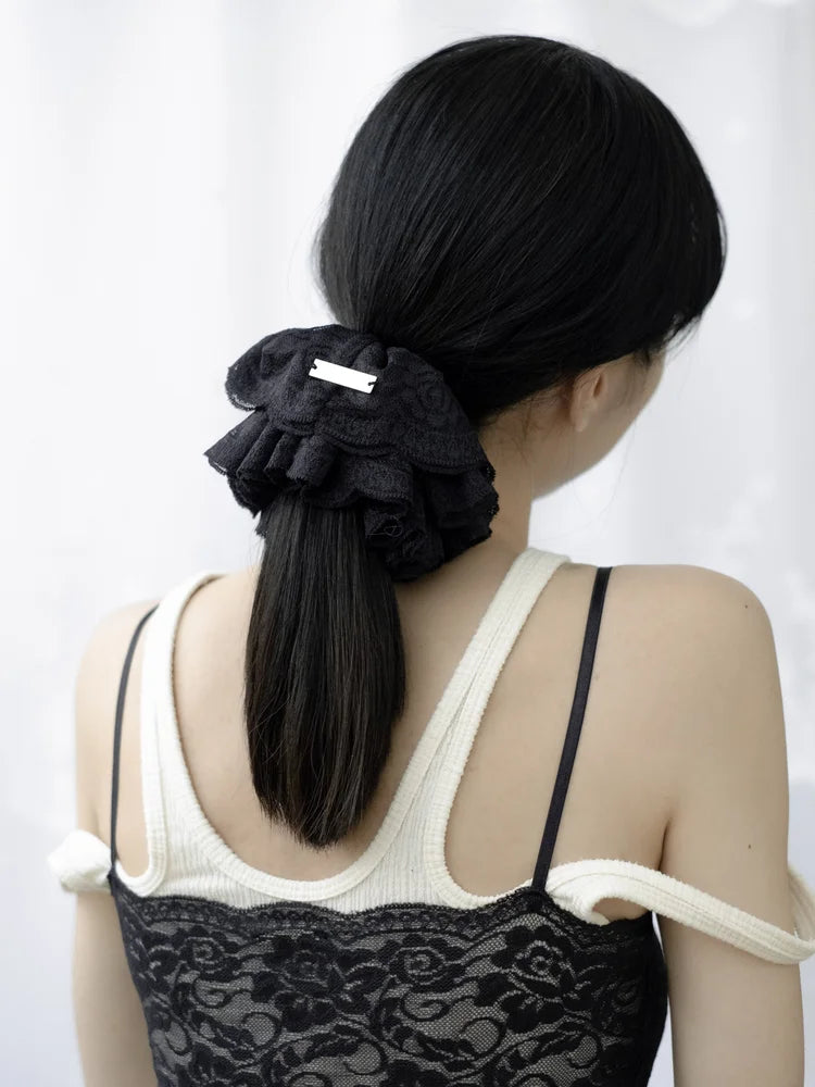 Marie Lace Scrunchies - Black