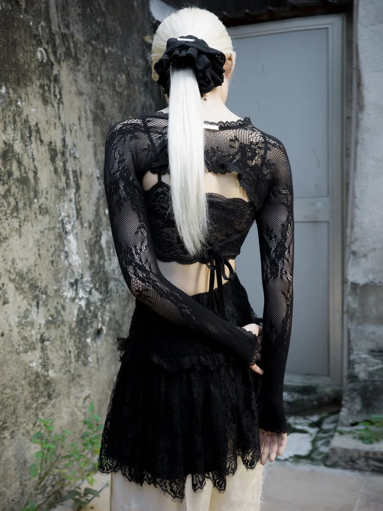 Marie Lace Scrunchies - Black