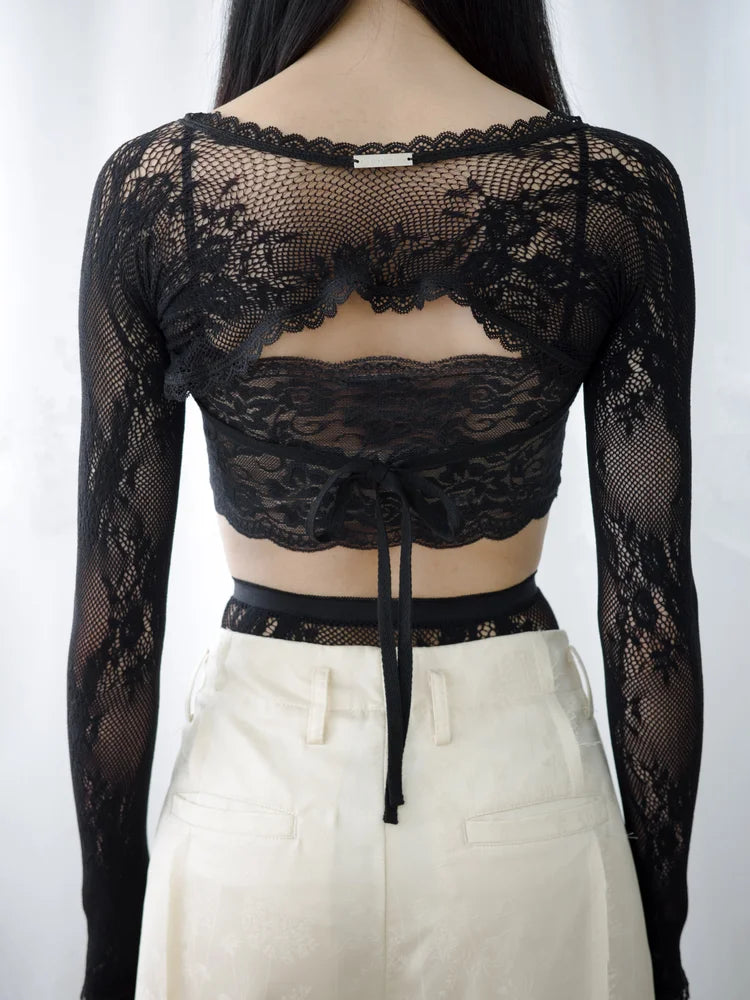 Lena Lace Sleeves Top - Black