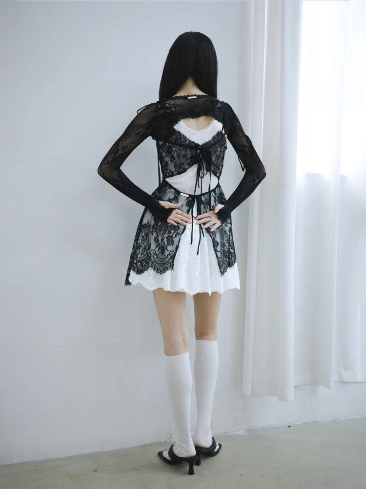 Lena Lace Sleeves Top - Black