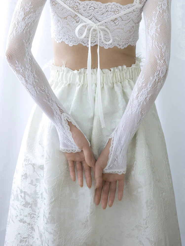 Lena Lace Sleeves Top - White