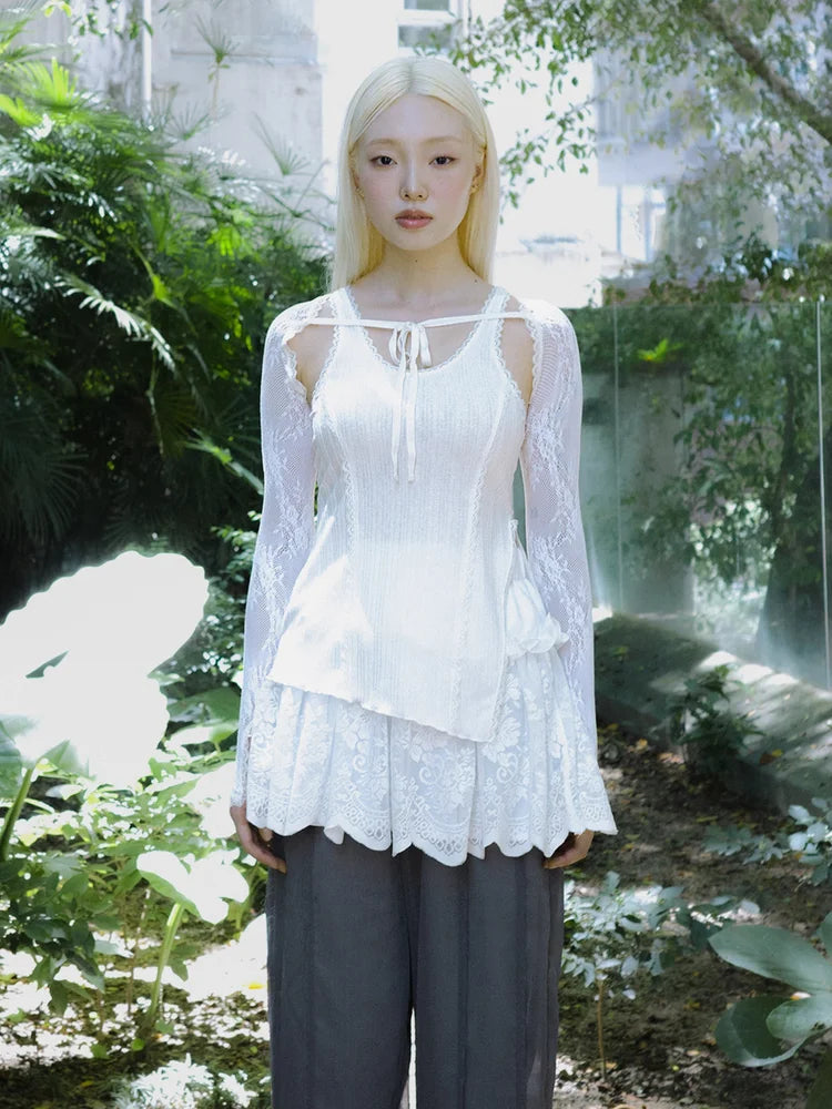 Lena Lace Sleeves Top - White