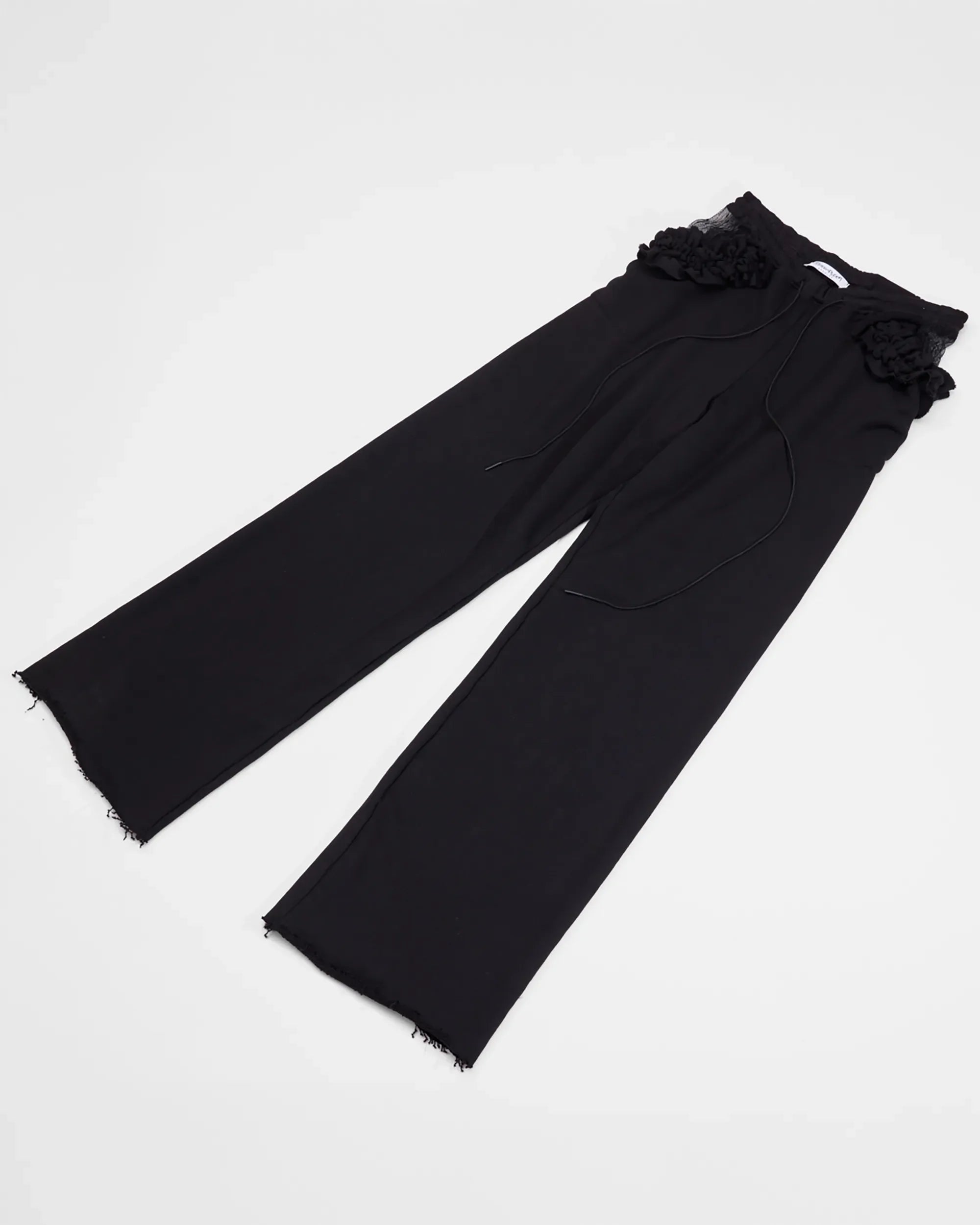 loose fit black joggers with lace and ruching detail