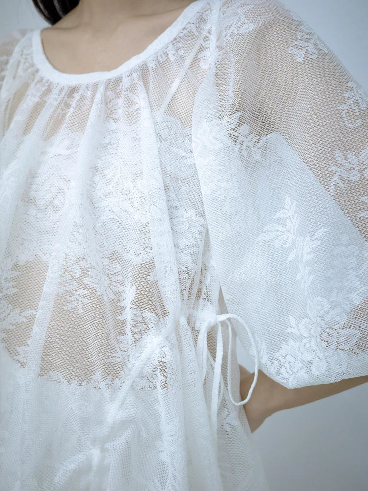 Rochelle Puff Sleeves Blouse - White Lace