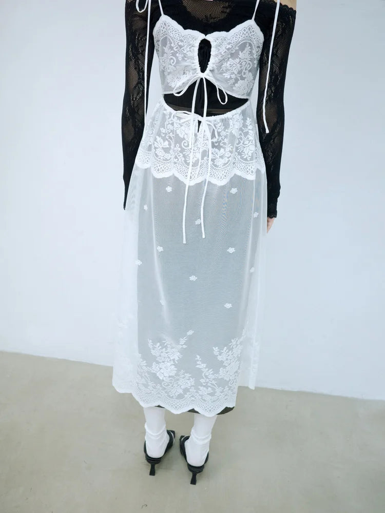 Simone Open-Back Slip Dress - White Lace