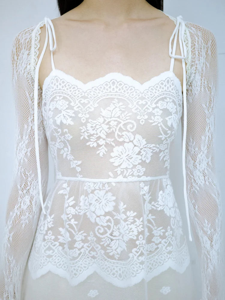 Simone Open-Back Slip Dress - White Lace