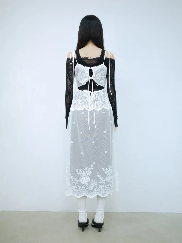 Simone Open-Back Slip Dress - White Lace