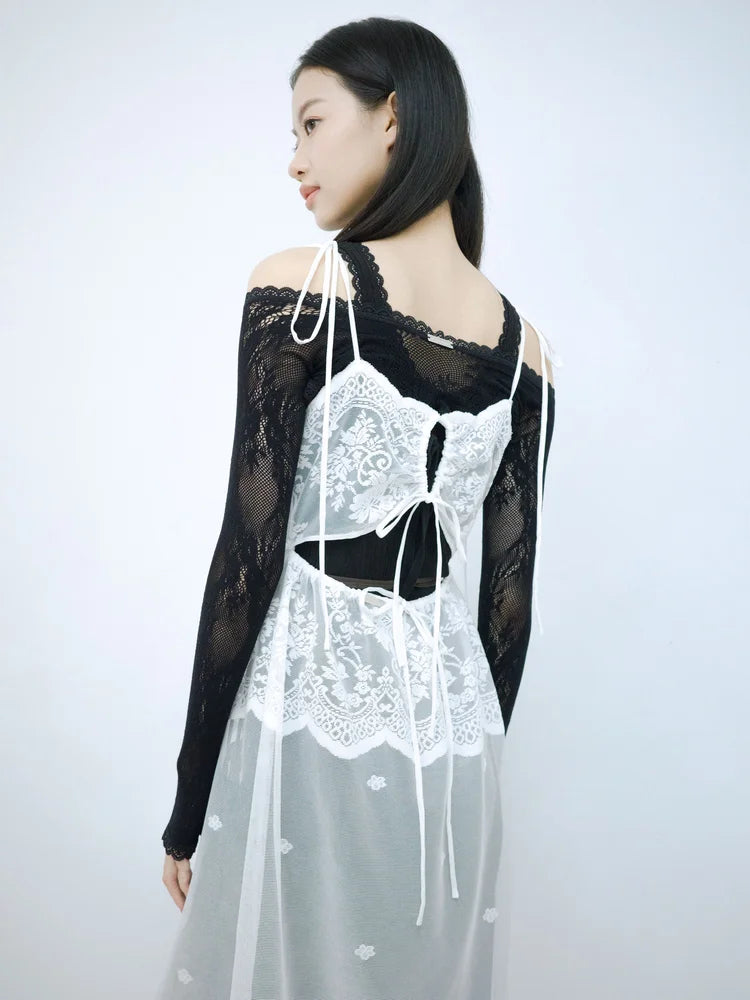 Simone Open-Back Slip Dress - White Lace
