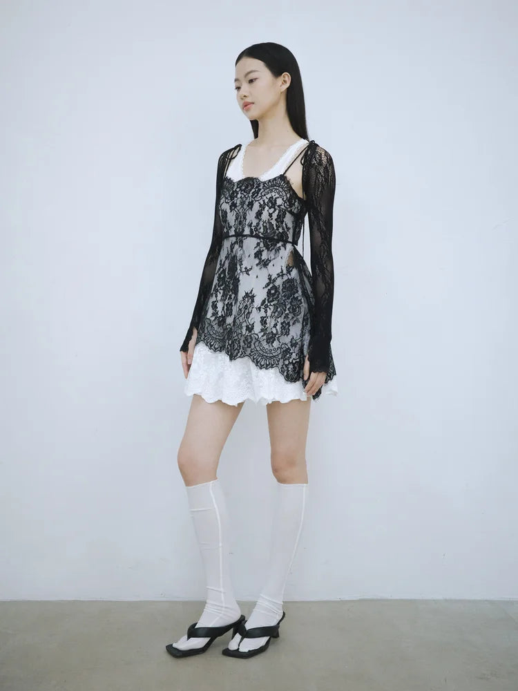 Sia Asymmetric Open-Back Camisole - Black Lace