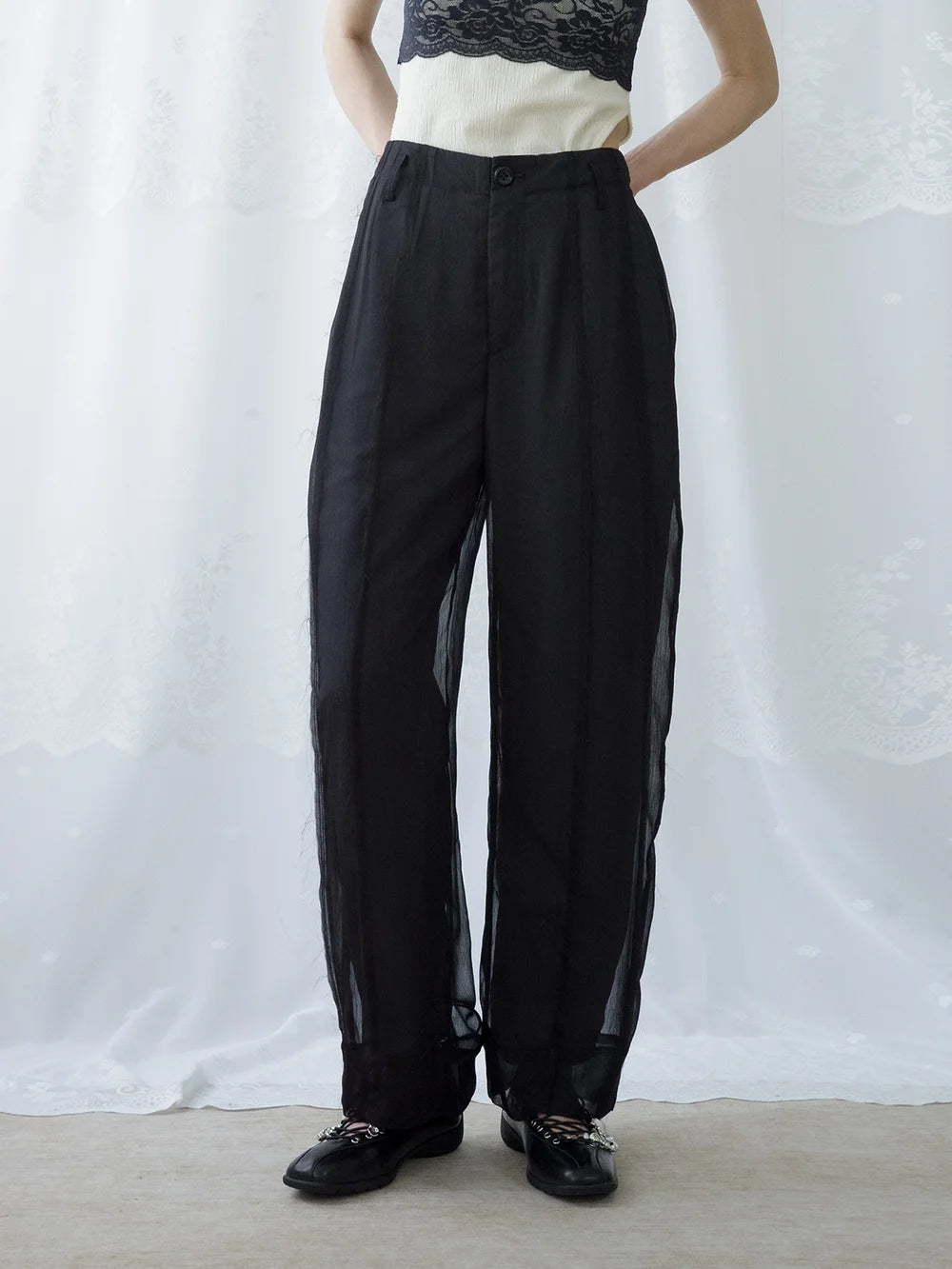 Tia Layered Trousers - Black Chiffon