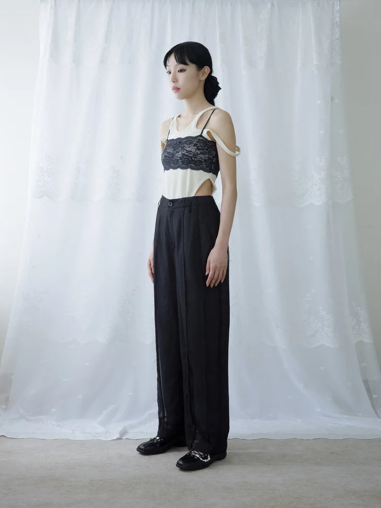 Tia Layered Trousers - Black Chiffon