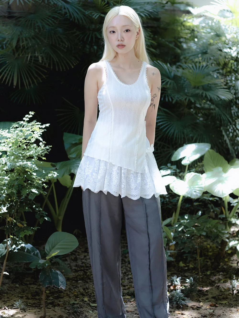 Tia Layered Trousers - Grey Chiffon