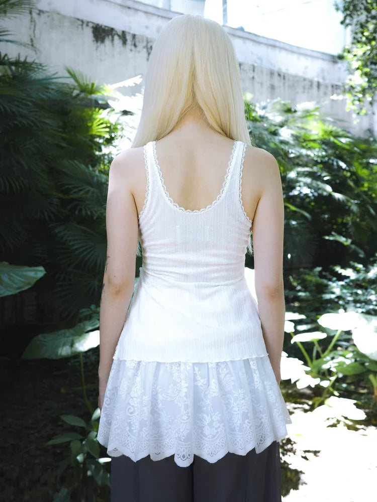 Sophie Lace Trim Tank Top - White