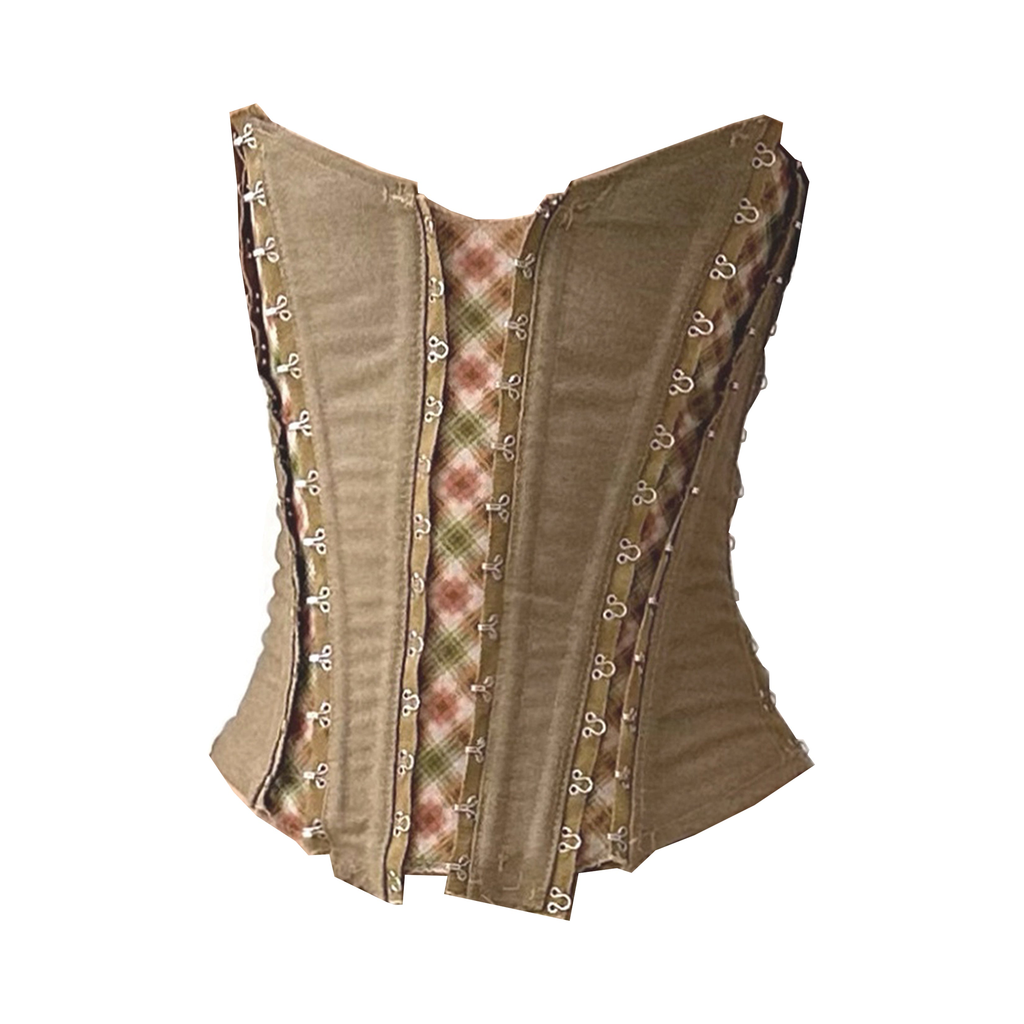 Beige Wild Checker Chiffon Cotton Patched Corset Top