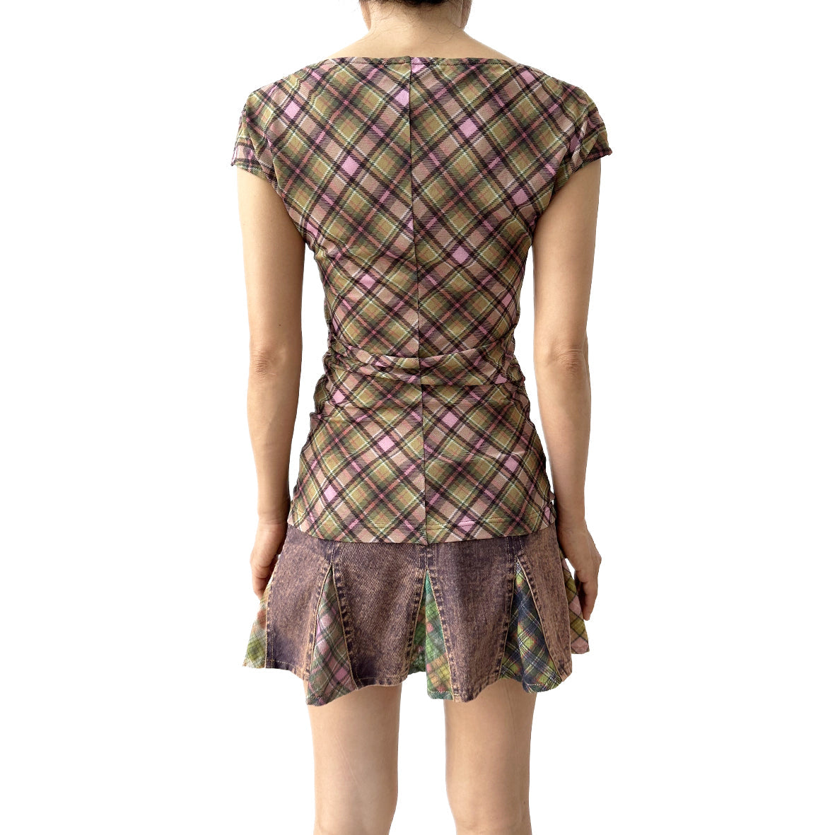 Plaid Mesh Star cut out top