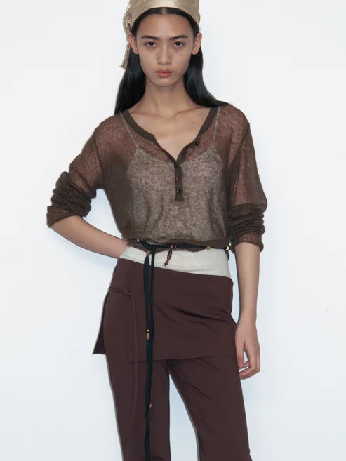 Henley-neck Mohair Sweater