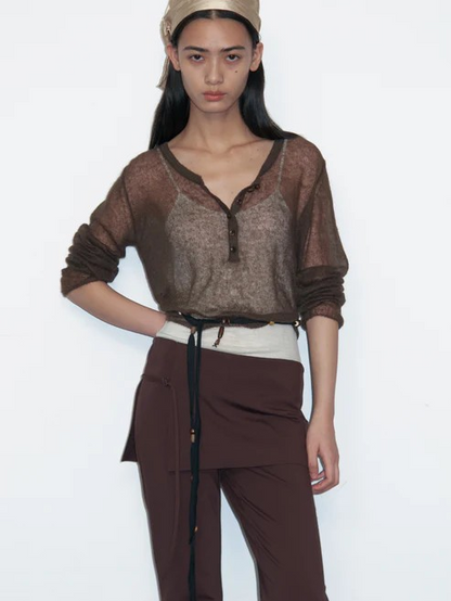 Henley-neck Mohair Sweater