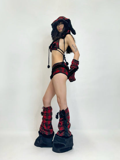 Red Black Plaid Bunny Set
