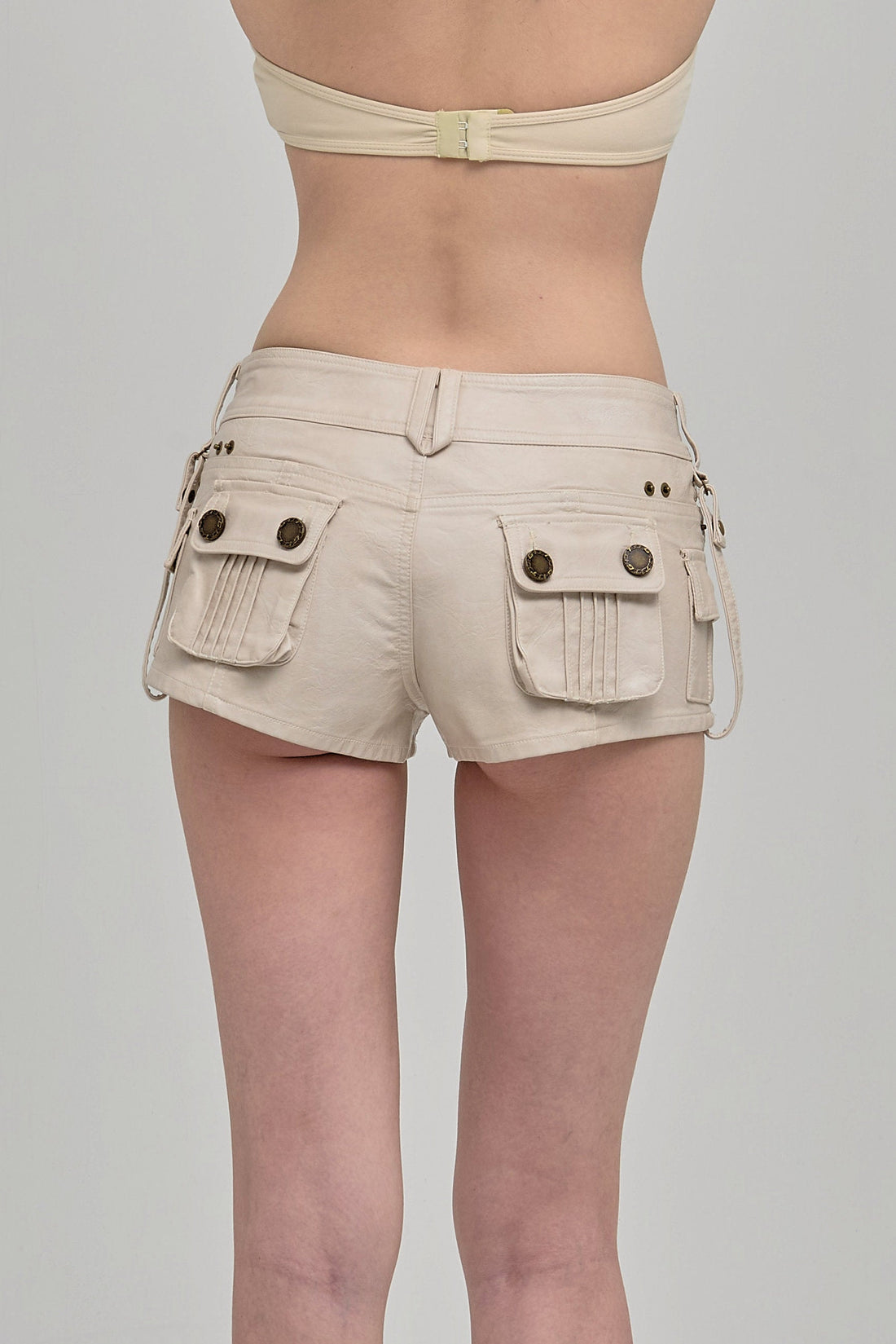 UTILITY MINI SHORTS WITH ZIPPERS BEIGE BACK