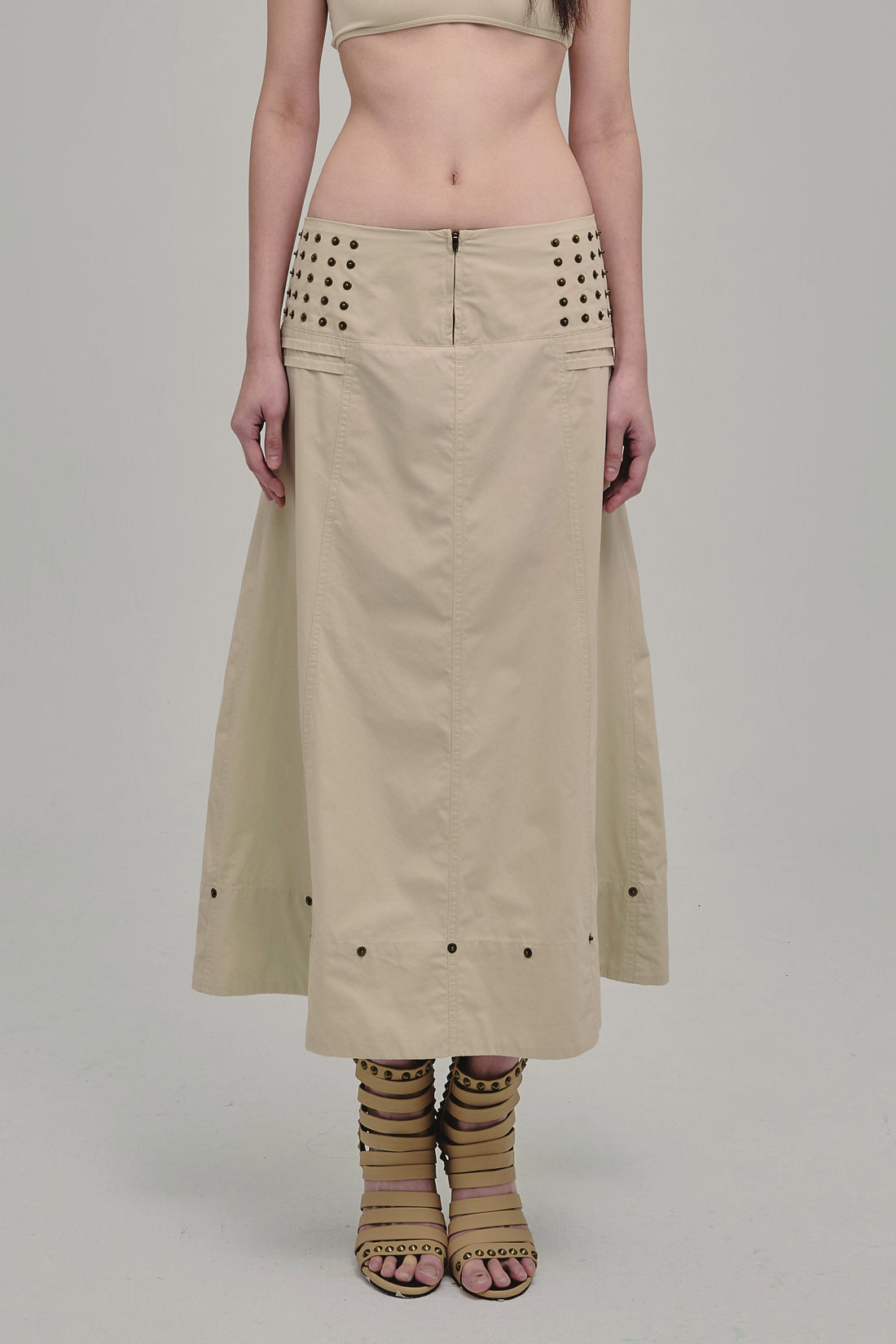 AMMO MAXI STUDDED SKIRT BEIGE FRONT