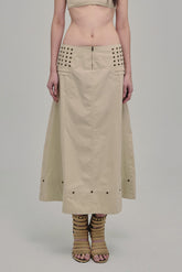 AMMO MAXI STUDDED SKIRT BEIGE FRONT