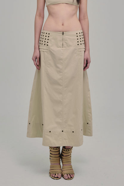 AMMO MAXI STUDDED SKIRT BEIGE FRONT