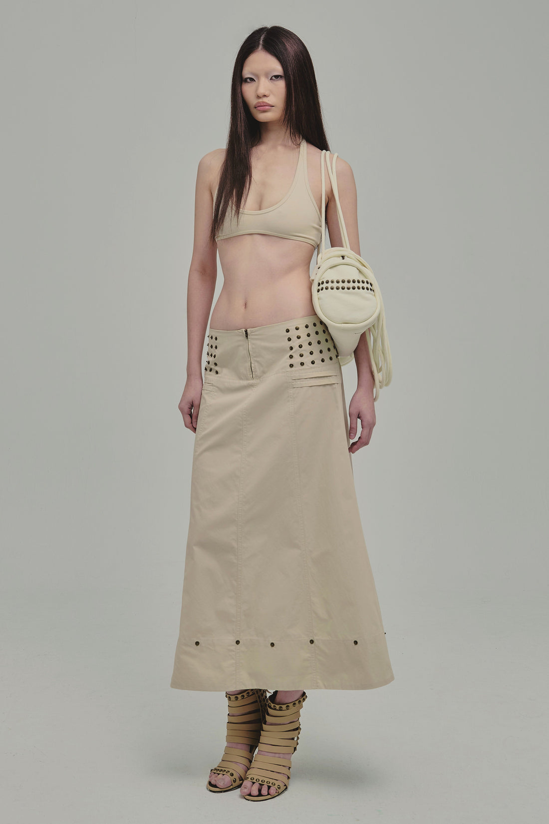 AMMO MAXI STUDDED SKIRT BEIGE SIDE