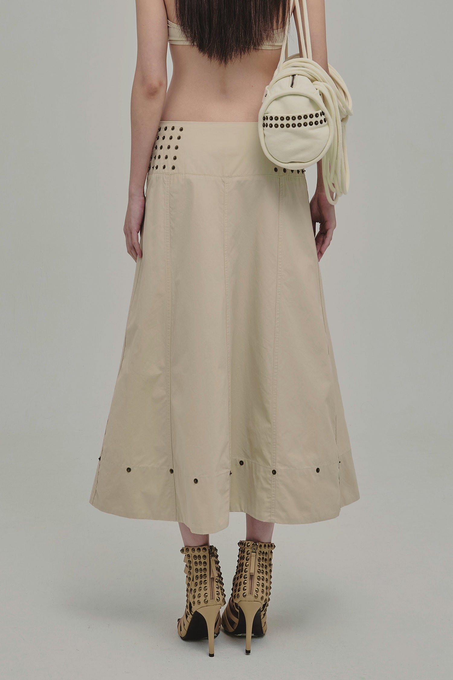 AMMO MAXI STUDDED SKIRT BEIGE BACK