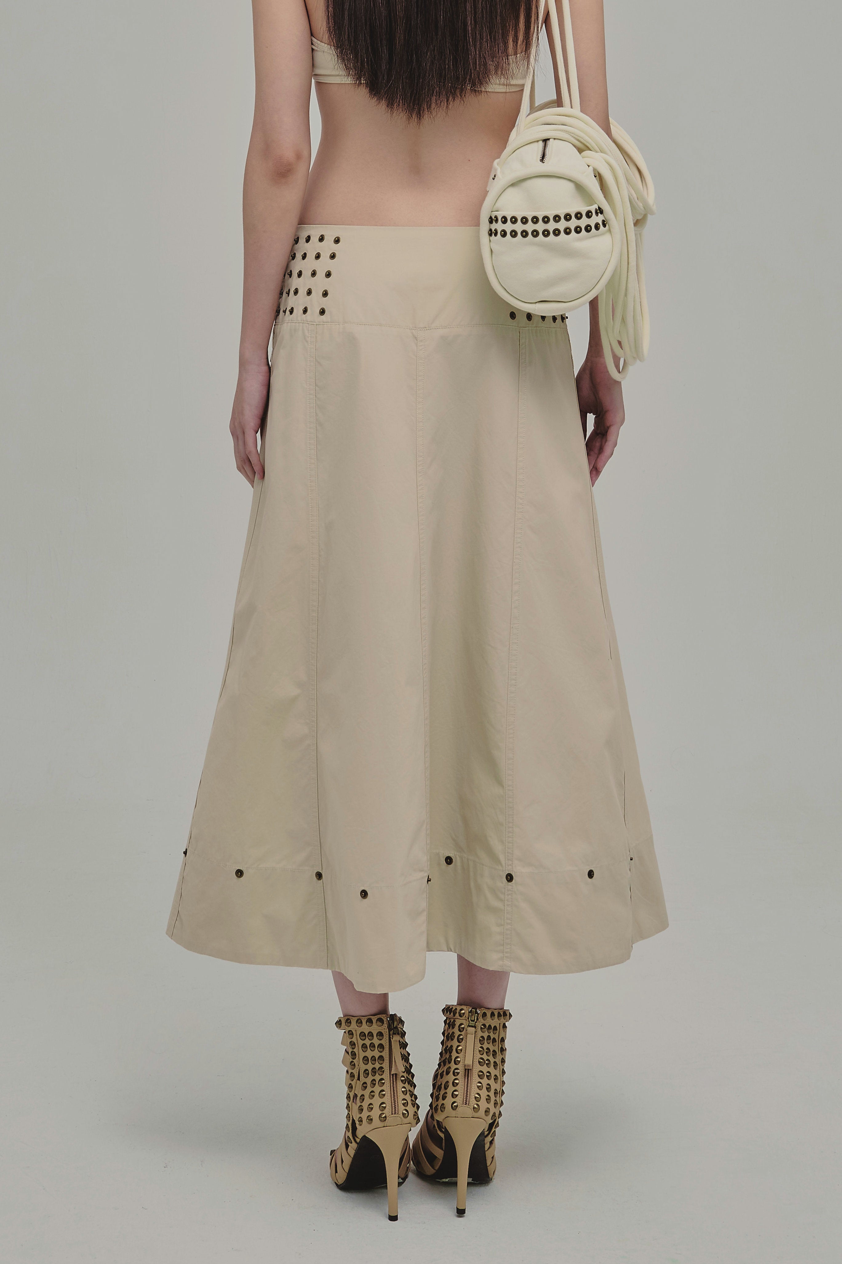 AMMO MAXI STUDDED SKIRT BEIGE BACK